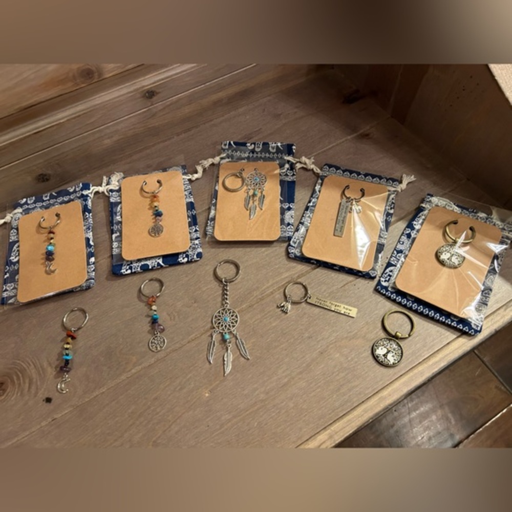 Bundle of 5 Positive Energy Keychains - Chakras, Tree of Life, and Elephants